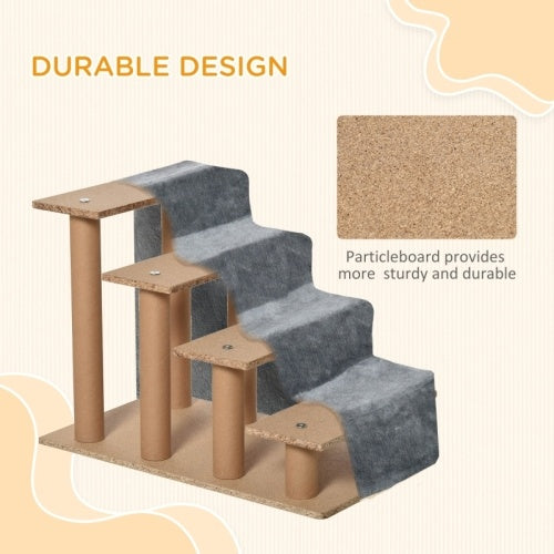 HKM-222931 Four-Step Dog Stairs with Washable Plush Cover for High Beds and Sofas in Light Grey