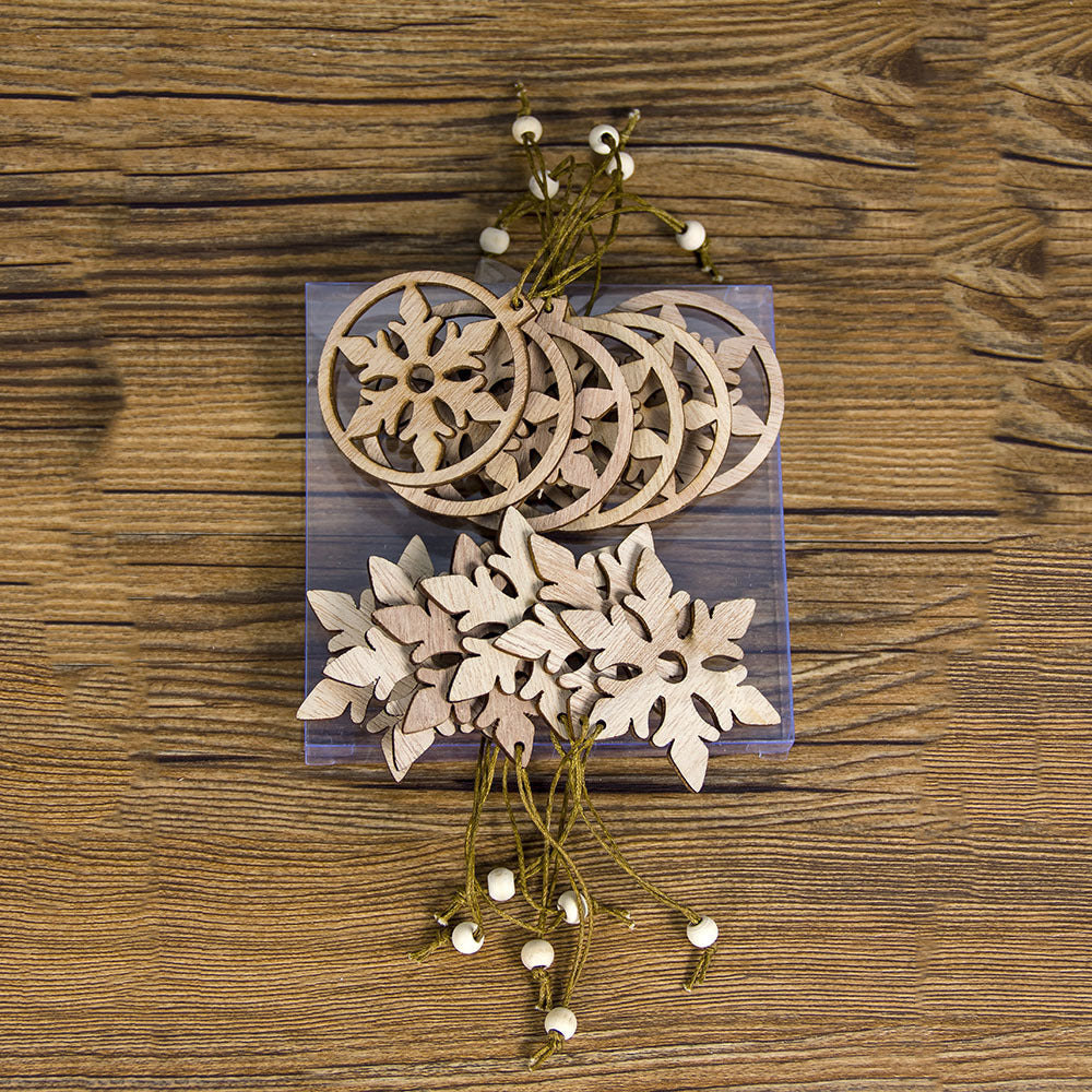 HKM-223187 Wooden Hollow Pendant Box Set for Christmas Decorations - 12 Pieces, 12x12x1 cm