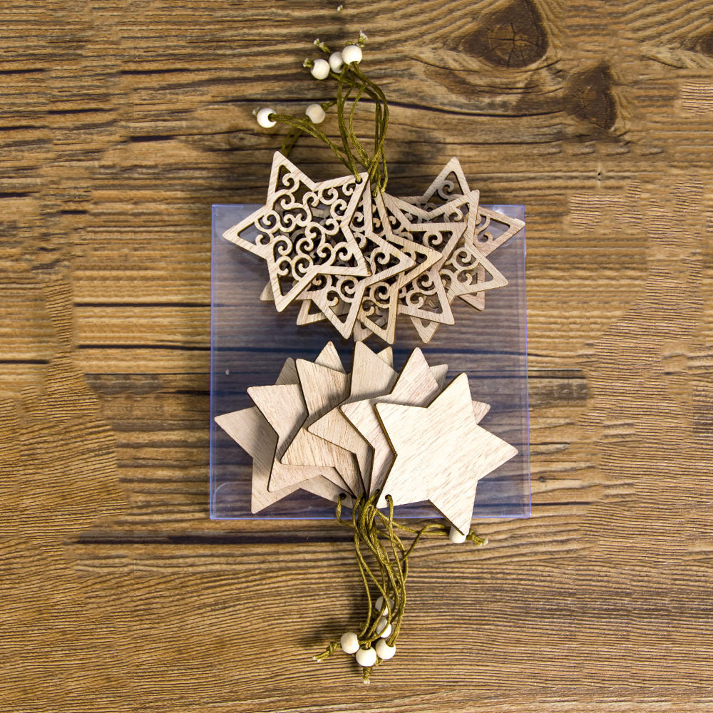HKM-223187 Wooden Hollow Pendant Box Set for Christmas Decorations - 12 Pieces, 12x12x1 cm
