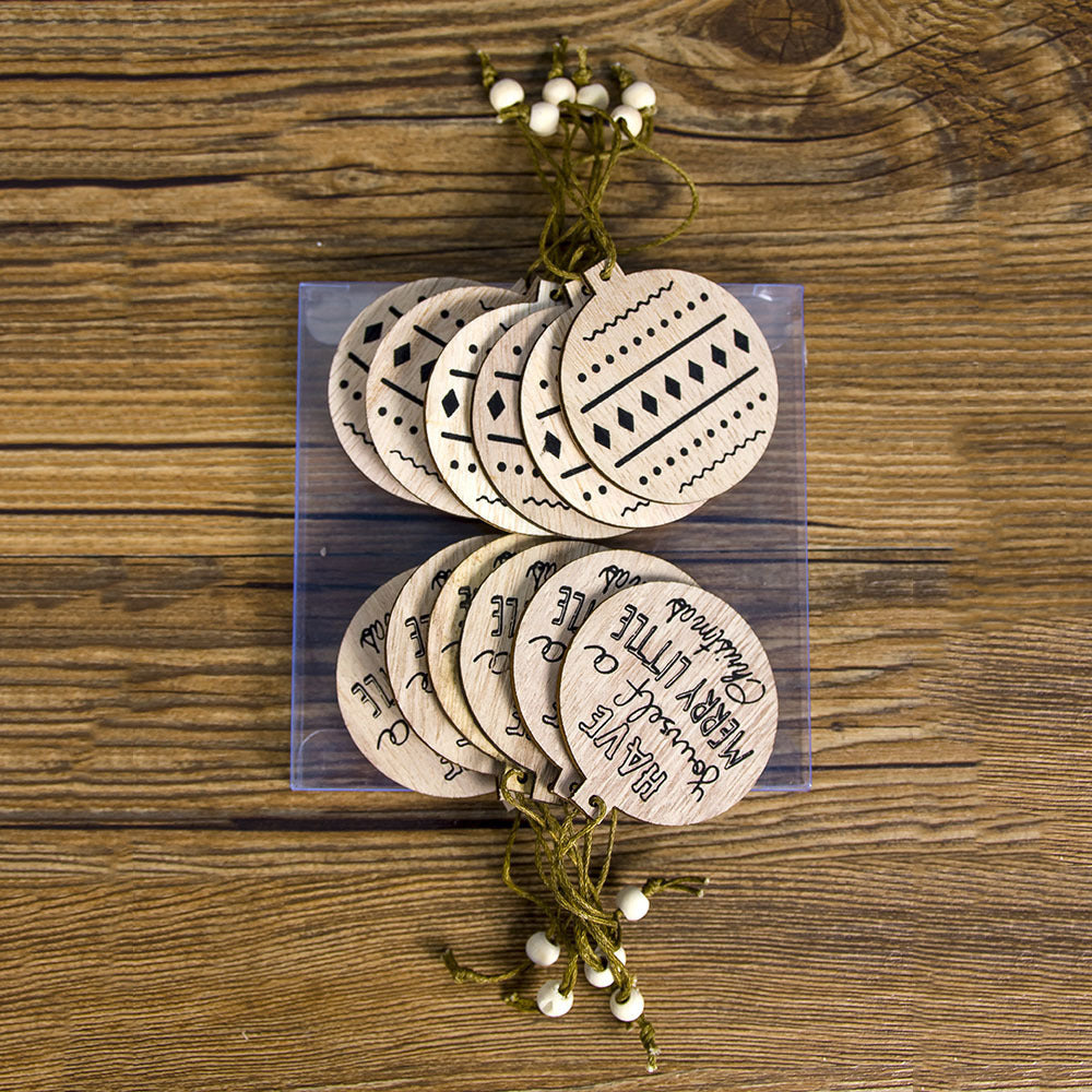HKM-223187 Wooden Hollow Pendant Box Set for Christmas Decorations - 12 Pieces, 12x12x1 cm