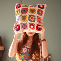 HKM-223251 Handmade Nordic-Style Crocheted Flower Hug Pillow in Plush Beige, 38cm & 45cm with Free Cushion Core
