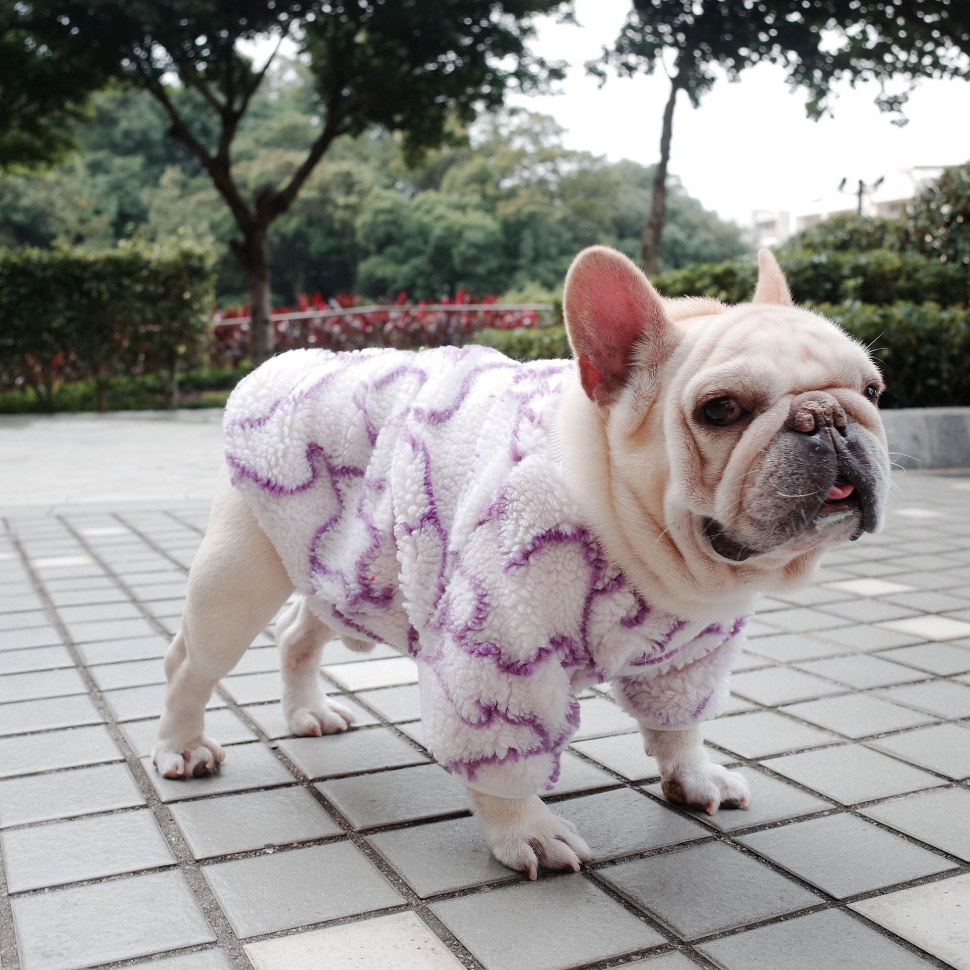 HKM-223379 Thickened Fleece Dog Coat for Autumn and Winter - Purple, Sizes S to XL