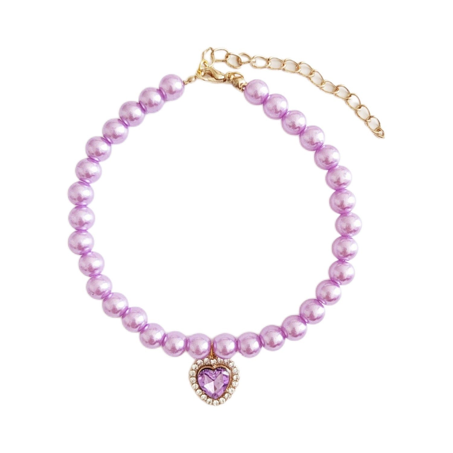 HKM-223443 Colorful Pearl Heart Pendant Cat Necklace for Pets - Available in Purple, Red, Blue, Yellow