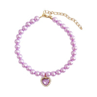 HKM-223443 Colorful Pearl Heart Pendant Cat Necklace for Pets - Available in Purple, Red, Blue, Yellow
