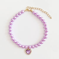 HKM-223443 Colorful Pearl Heart Pendant Cat Necklace for Pets - Available in Purple, Red, Blue, Yellow