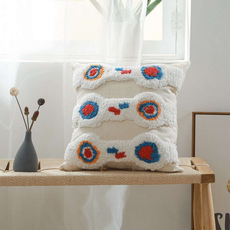 HKM-223635 Cotton Canvas Tufted Geometric Embroidered Pillowcase - 45x45cm Various Colors Available