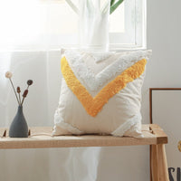 HKM-223635 Cotton Canvas Tufted Geometric Embroidered Pillowcase - 45x45cm Various Colors Available