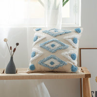 HKM-223635 Cotton Canvas Tufted Geometric Embroidered Pillowcase - 45x45cm Various Colors Available