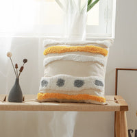 HKM-223635 Cotton Canvas Tufted Geometric Embroidered Pillowcase - 45x45cm Various Colors Available