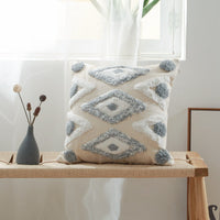 HKM-223635 Cotton Canvas Tufted Geometric Embroidered Pillowcase - 45x45cm Various Colors Available