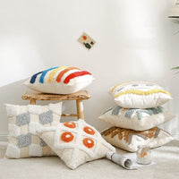 HKM-223635 Cotton Canvas Tufted Geometric Embroidered Pillowcase - 45x45cm Various Colors Available