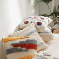 HKM-223635 Cotton Canvas Tufted Geometric Embroidered Pillowcase - 45x45cm Various Colors Available