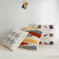 HKM-223635 Cotton Canvas Tufted Geometric Embroidered Pillowcase - 45x45cm Various Colors Available