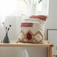 HKM-223635 Cotton Canvas Tufted Geometric Embroidered Pillowcase - 45x45cm Various Colors Available