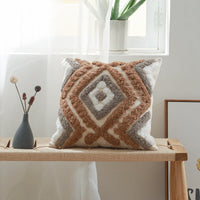 HKM-223635 Cotton Canvas Tufted Geometric Embroidered Pillowcase - 45x45cm Various Colors Available