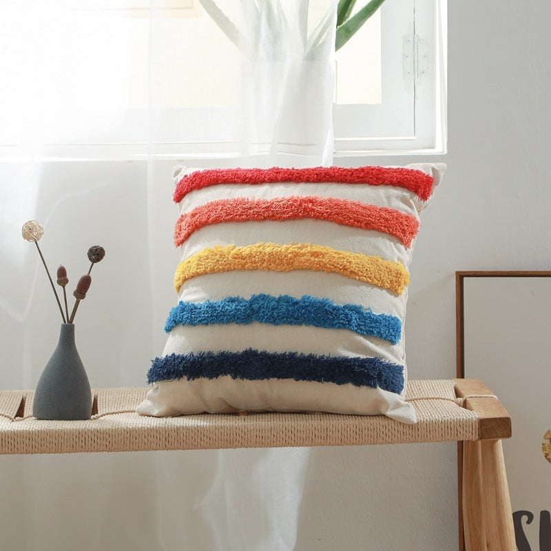 HKM-223635 Cotton Canvas Tufted Geometric Embroidered Pillowcase - 45x45cm Various Colors Available