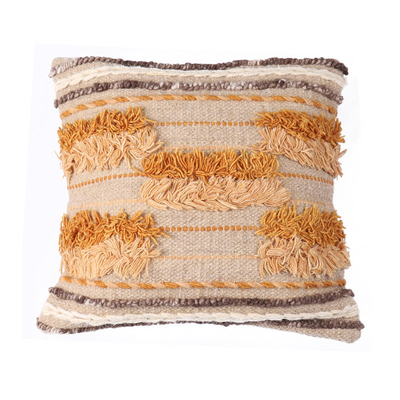 HKM-223699 Hand-Woven Striped Wool Pillowcase with PP Cotton Filling, 45x45CM