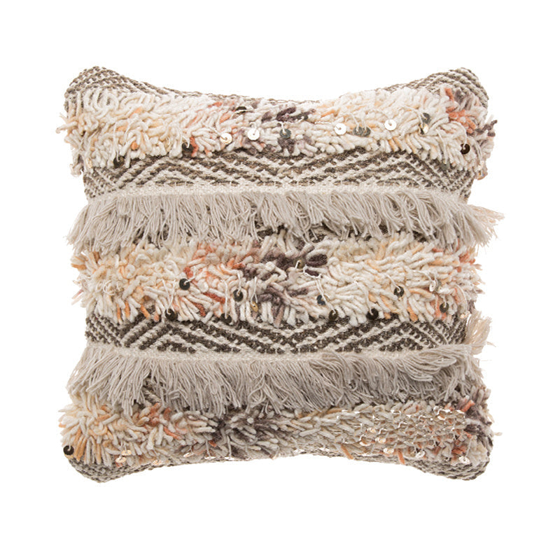 HKM-223699 Hand-Woven Striped Wool Pillowcase with PP Cotton Filling, 45x45CM