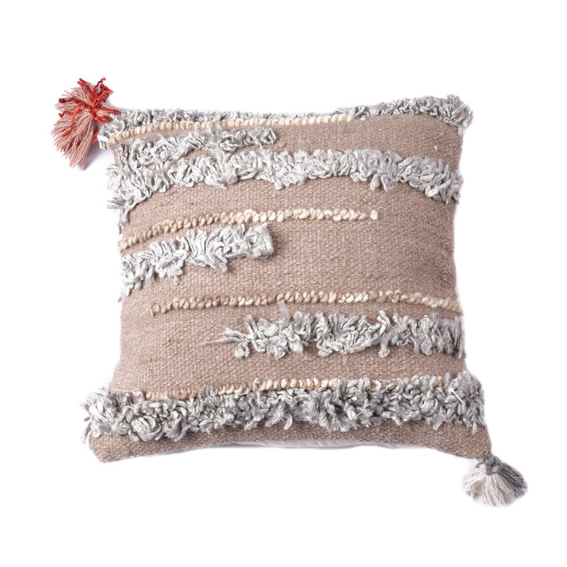 HKM-223699 Hand-Woven Striped Wool Pillowcase with PP Cotton Filling, 45x45CM