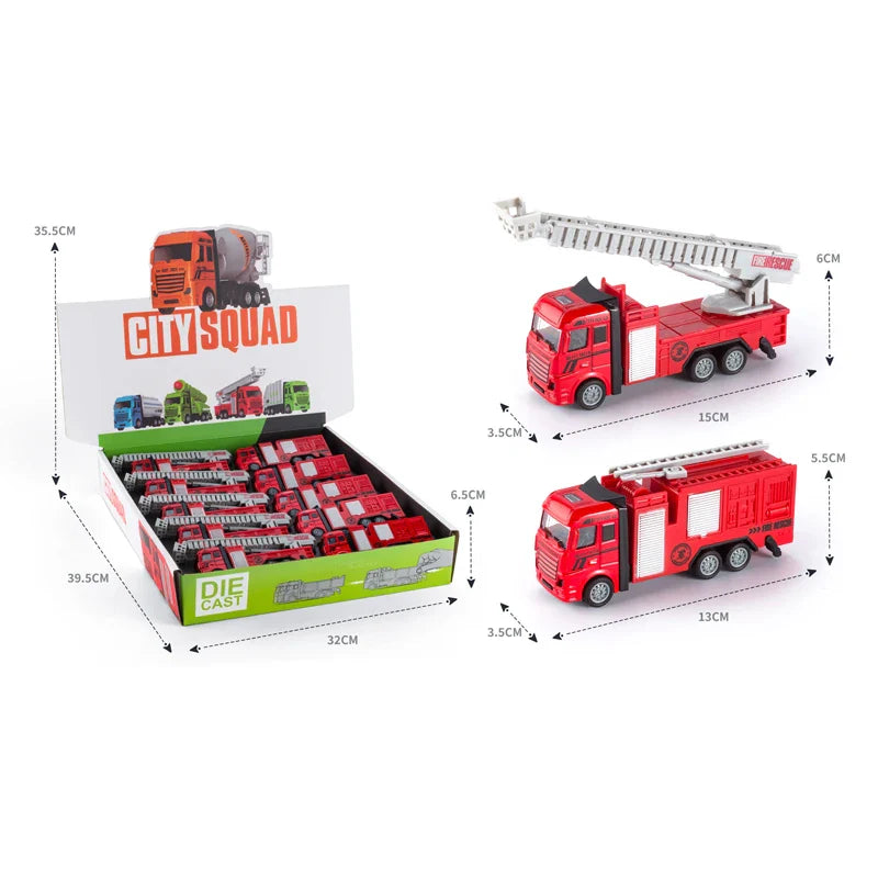 HKM-223827 Diecast Alloy Pull Back Fire Truck Model for Children Ages 2 and Up