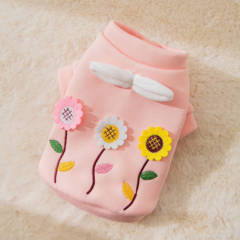 HKM-223827 Three-Dimensional Flower Embroidered Sweater for Small Pets in Yellow, Green, and Pink