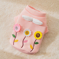 HKM-223827 Three-Dimensional Flower Embroidered Sweater for Small Pets in Yellow, Green, and Pink