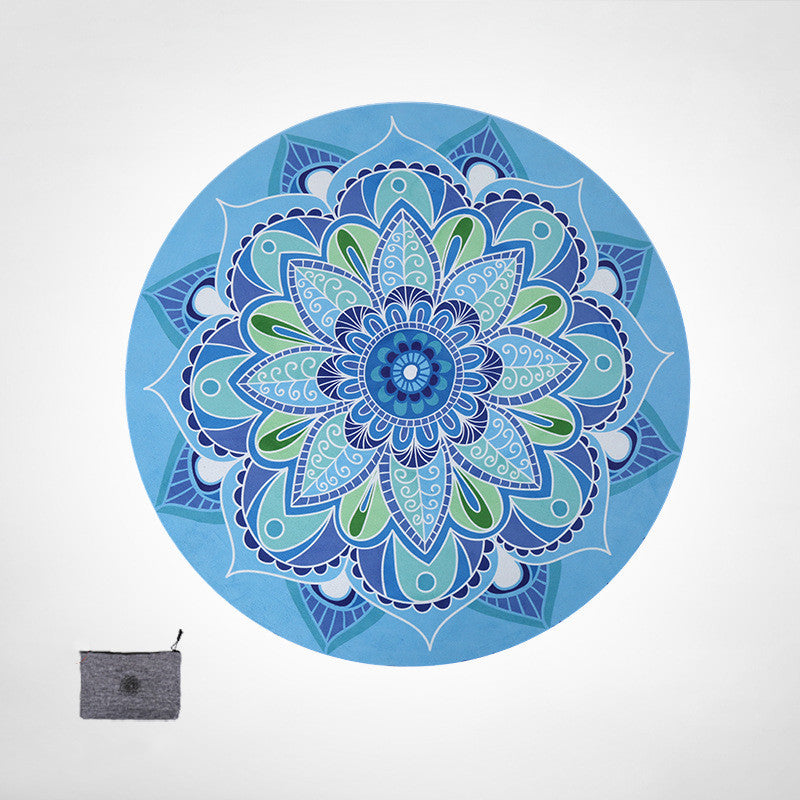 HKM-223955 Round Meditation Mat with Suede and Natural Rubber - Floral Design for Home Use