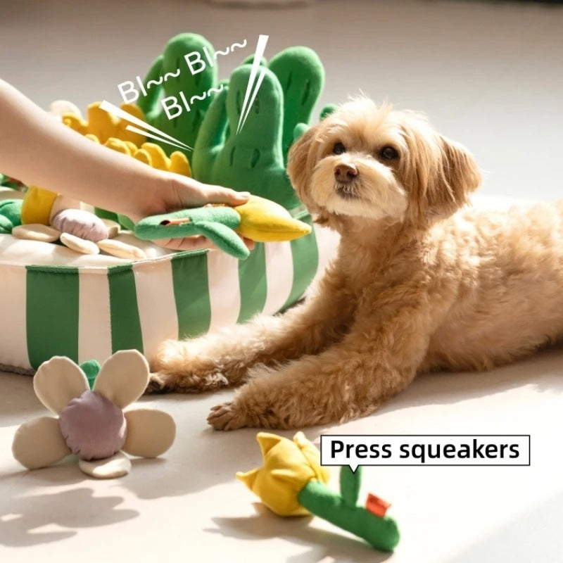 HKM-224019 Interactive Music Garden Pet Dog Toy with Hidden Food Features, Soft Velvet & Polar Fleece Design