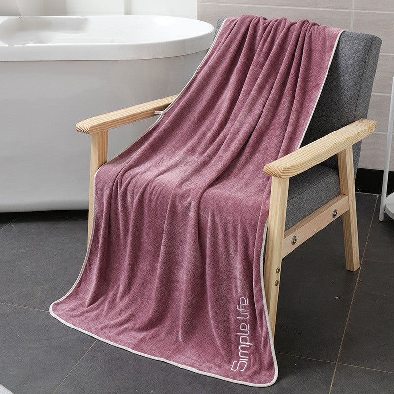 HKM-224147 Coral Fleece Thick Bath Towel with Strong Water Absorption - 70 x 140 cm in Pink, Green, Blue, Brown, or Purple