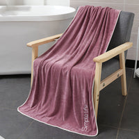 HKM-224147 Coral Fleece Thick Bath Towel with Strong Water Absorption - 70 x 140 cm in Pink, Green, Blue, Brown, or Purple