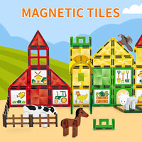 HKM-224211 80-Piece Magnetic Tile Learning Set for Kids - STEM Building Blocks and Window Art Supplies