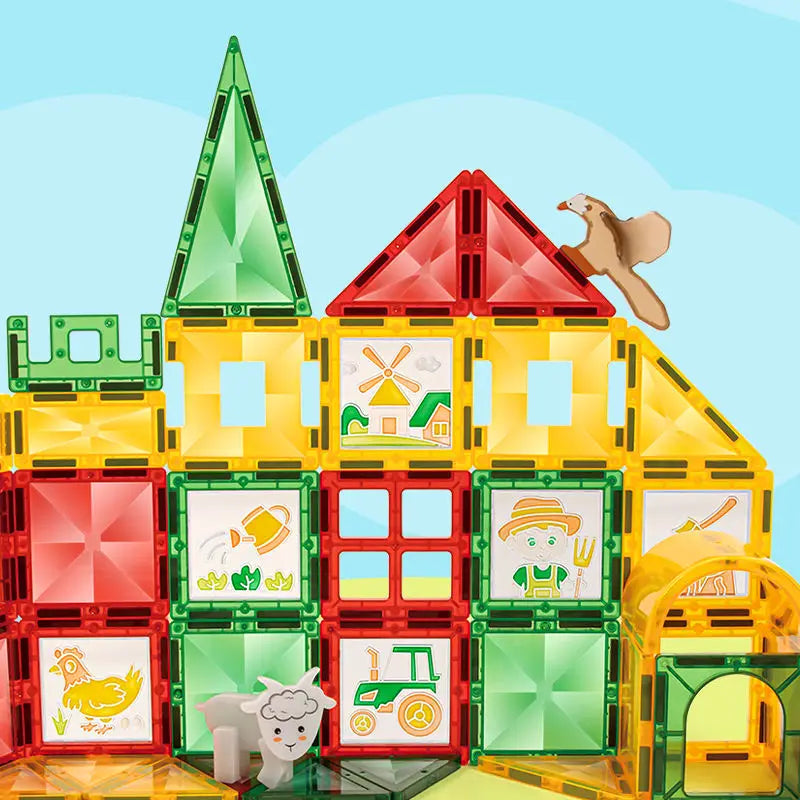 80-Piece Magnetic Tile Learning Set for Kids - STEM Building Blocks and Window Art Supplies