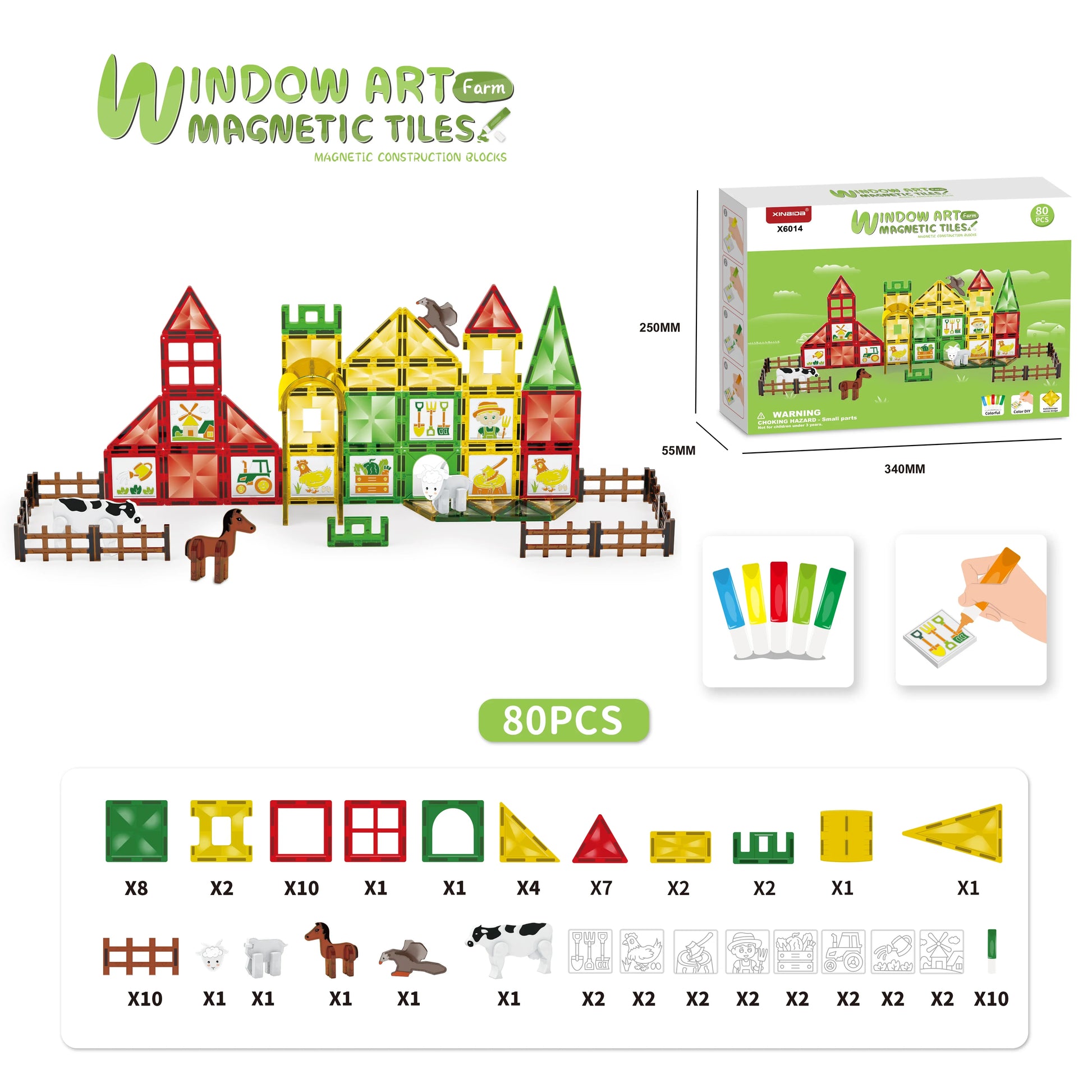 80-Piece Magnetic Tile Learning Set for Kids - STEM Building Blocks and Window Art Supplies