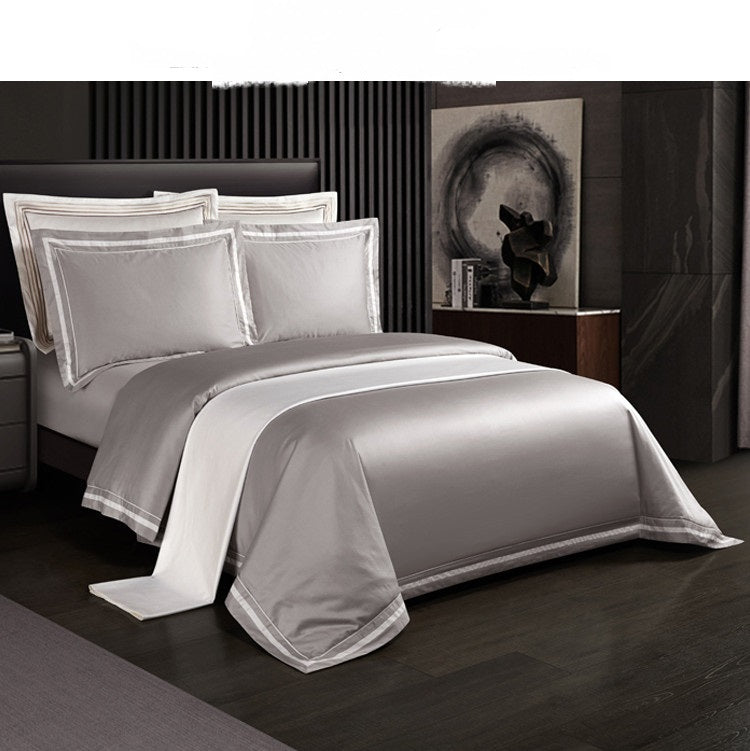 HKM-224531 Cotton Solid Color Quilted Bed Cover Set - Four-Piece Bedding Collection