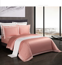HKM-224531 Cotton Solid Color Quilted Bed Cover Set - Four-Piece Bedding Collection