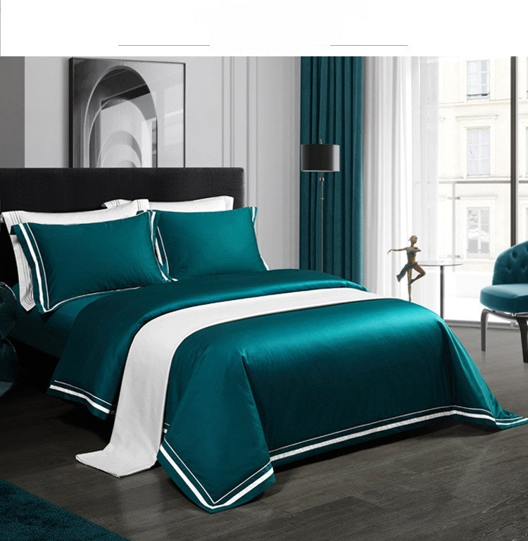 HKM-224531 Cotton Solid Color Quilted Bed Cover Set - Four-Piece Bedding Collection