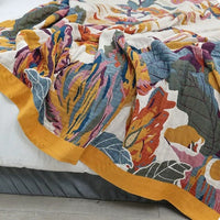 HKM-224723 Cotton Multilayer Gauze Towel Blanket - Ink Flower Design, All Seasons, Available in 150cm x 200cm and 250cm x 250cm Sizes