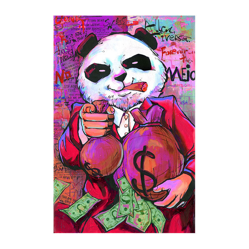HKM-224723 Funny Money Bag Canvas Painting - Modern Flat Design, Frameless Decorative Artwork on Oil Canvas, Rectangle Shape