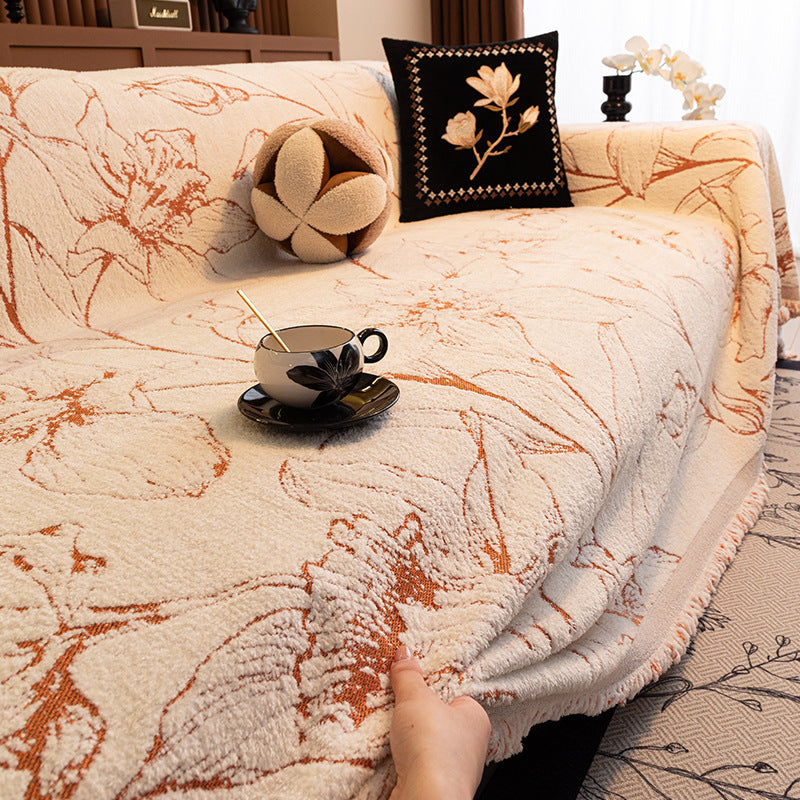 HKM-224723 Vibrant Floral Chenille Sofa Cover – Universal Fit for Various Seat Sizes