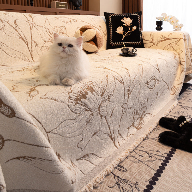 HKM-224723 Vibrant Floral Chenille Sofa Cover – Universal Fit for Various Seat Sizes