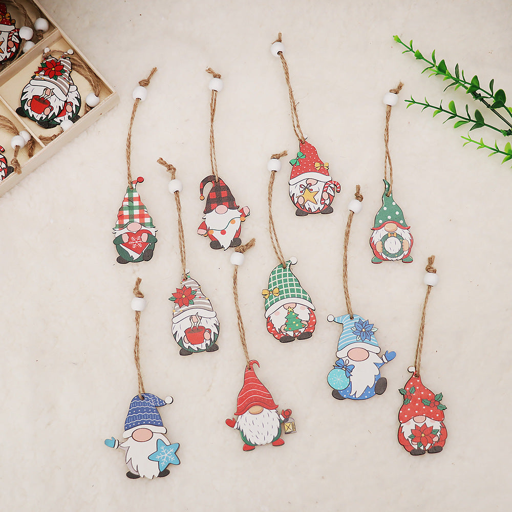 HKM-224851 Wooden Christmas Faceless Doll Pendant Decoration Set - 12 PCS in Wooden Box