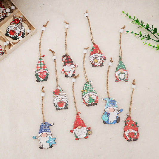 HKM-224851 Wooden Christmas Faceless Doll Pendant Decoration Set - 12 PCS in Wooden Box
