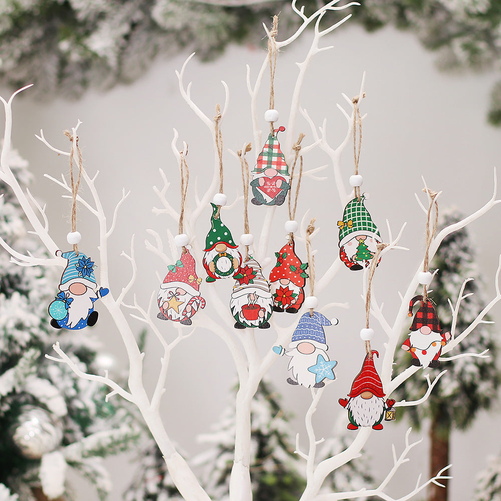 HKM-224851 Wooden Christmas Faceless Doll Pendant Decoration Set - 12 PCS in Wooden Box