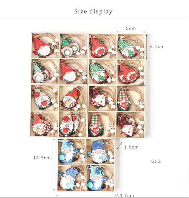 HKM-224851 Wooden Christmas Faceless Doll Pendant Decoration Set - 12 PCS in Wooden Box