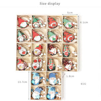 HKM-224851 Wooden Christmas Faceless Doll Pendant Decoration Set - 12 PCS in Wooden Box