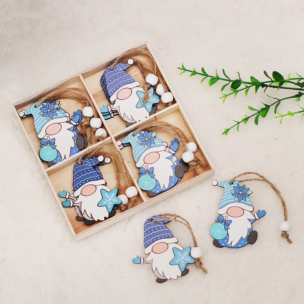 HKM-224851 Wooden Christmas Faceless Doll Pendant Decoration Set - 12 PCS in Wooden Box