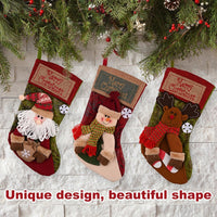 HKM-225491 Christmas Stocking Socks with 3D Appliqué Design - Snowman, Santa, Elk & Ornaments for Holiday Decorating