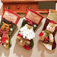 HKM-225491 Christmas Stocking Socks with 3D Appliqué Design - Snowman, Santa, Elk & Ornaments for Holiday Decorating