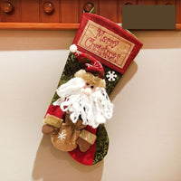 HKM-225491 Christmas Stocking Socks with 3D Appliqué Design - Snowman, Santa, Elk & Ornaments for Holiday Decorating
