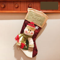 HKM-225491 Christmas Stocking Socks with 3D Appliqué Design - Snowman, Santa, Elk & Ornaments for Holiday Decorating